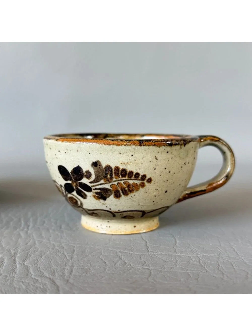 Vintage Tonala Mexico Studio Pottery Cup Saucer Set Signed S Lucas Bird 5.5